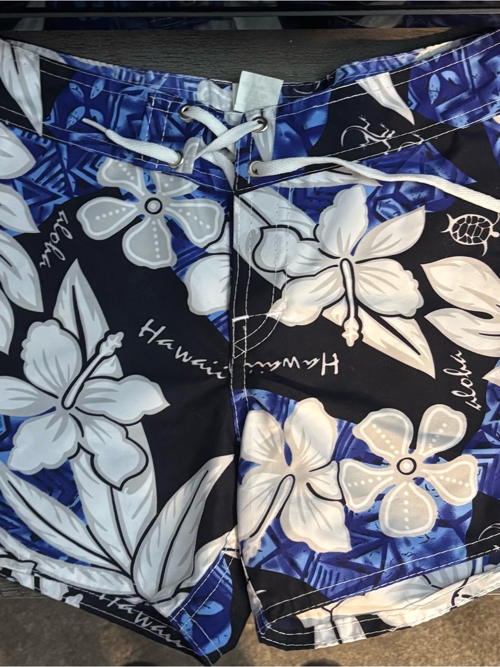 Hawaiian Floral Board Shorts - Blue & White